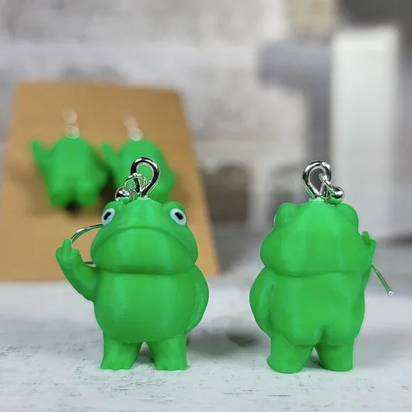Middle Finger Frog Earrings | 3D Printed | Quirky | Funny | Unique Gift | Handma - Picture 4 of 7